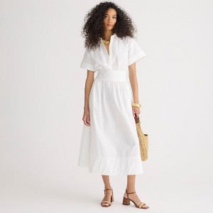 Women's J.Crew Fitted-waist Shirtdress White USA PLKUSBH27