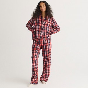 Women's J.Crew Flannel long-sleeve cropped pajama pant set plaid Pajamas Dark Evening Plaid USA ZJQLMIK83