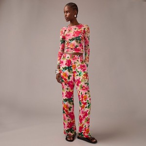 Women's J.Crew Full-length Astrid floral chiffon Pants Pink Multi Floral USA ASYOTNE84