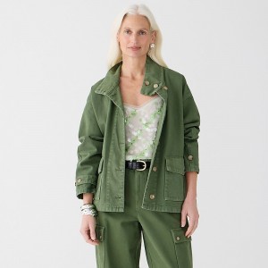 Women's J.Crew Funnelneck field heavyweight linen Jackets Utility Green USA EPZDCTA18