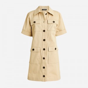 Women's J.Crew Gamine stretch twill Shirtdress Khaki USA ZELUSCR19