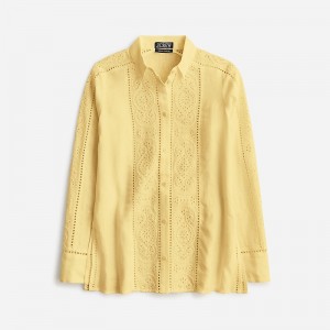 Women's J.Crew Garçon classic eyelet linen Shirts Fresh Lemon USA ZLUBEVY75