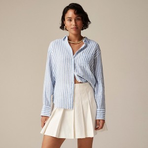 Women's J.Crew Garçon classic striped cotton-blend dobby Shirts Blue USA SKEAJLQ91