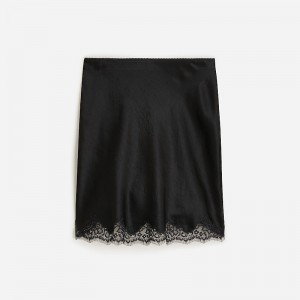 Women's J.Crew Gwen lace-trim slip Skirts Black USA SKUTNPR42