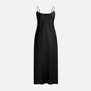 Women's J.Crew Gwyneth slip dress luster charmeuse Dress Black USA GJCNFDP93