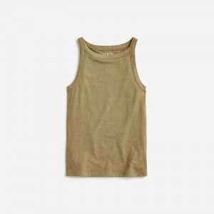 Women's J.Crew High-neck stretch Tank Tops Olive USA XAGWLHM75