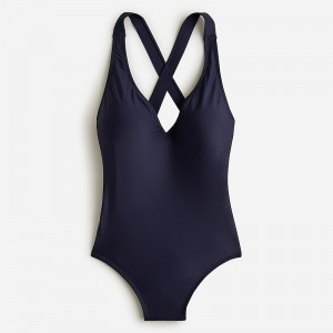 Women's J.Crew High-support cross-back one-piece Swimwear Navy USA ARYBFCQ84