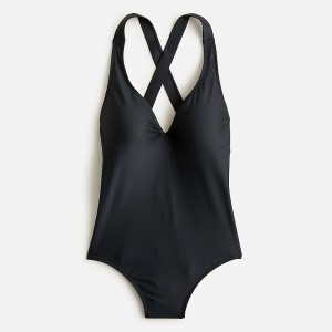 Women's J.Crew High-support cross-back one-piece Swimwear Black USA IEDLQOX48