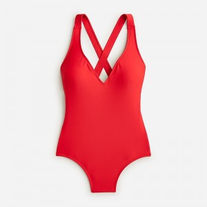 Women's J.Crew High-support cross-back one-piece Swimwear Venetian Red USA WQXBMJR57