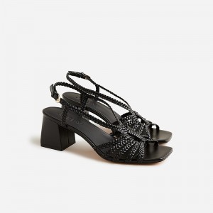 Women's J.Crew Layne braided heels Sandals Black USA AUBYSVF70