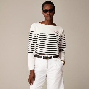 Women's J.Crew Limited-edition USA Swimming® X J.Crew cropped boatneck striped mariner cotton T-shirts Usa Swimming Cropped Ma USA IGQDYCP85