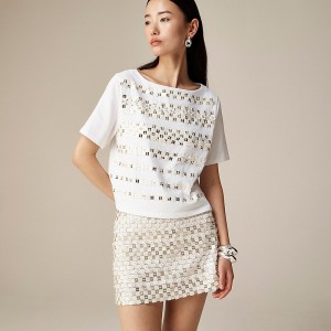 Women's J.Crew Limited-edition embellished with floral appliqués T-shirts White USA BNUETPO74