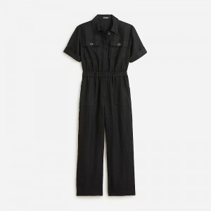 Women's J.Crew Linen Jumpsuits Black USA EMRUGFQ19