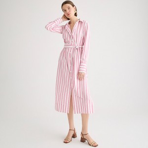 Women's J.Crew Long-sleeve button-up striped cotton poplin Shirtdress Fresh Rose USA IUYGFVW72