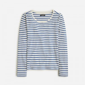 Women's J.Crew Long-sleeve crewneck vintage rib T-shirts Paloma Stripe Natural H USA MBKSRTE64