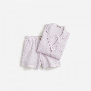 Women's J.Crew Long-sleeve short set striped linen-cotton blend Pajamas Muted Orchid USA USJPQBZ21