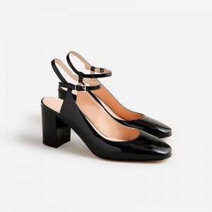 Women's J.Crew Maisie ankle-strap patent leather Heels Black USA IKBRWUY19