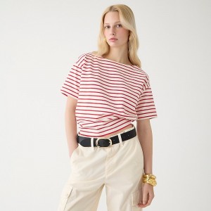 Women's J.Crew Mariner cloth boatneck short-sleeve T-shirts Paloma Stripe Ivory Vin USA VODFXYJ27