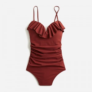 Women's J.Crew Matte ruched one-piece with ruffles Swimsuit Sienna USA FDYOZVH82