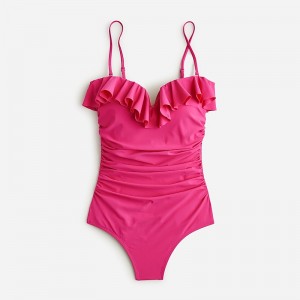 Women's J.Crew Matte ruched one-piece with ruffles Swimsuit Radiant Fuchsia USA KMERLOW47