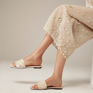 Women's J.Crew New Capri slide with mother-of-pearl paillettes Sandals Natural USA TKVBXGC23