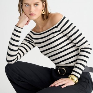 Women's J.Crew Off-the-shoulder long-sleeve stretch cotton T-shirts Carter Stripe USA CXSYHTE69