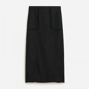 Women's J.Crew Pencil midi heavyweight linen Skirts Black USA WQAOYEV28