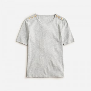 Women's J.Crew Perfect-fit elbow-sleeve with gold buttons T-shirts Hthr Silver USA DJKITFN94