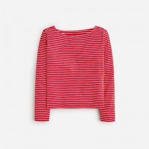 Women's J.Crew Pima cotton long-sleeve T-shirts Alexa Stripe Red Ivory USA MTPYBIK01