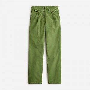 Women's J.Crew Pleated button-front Pants Green USA UJXQIFV84