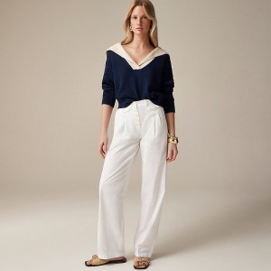 Women's J.Crew Pleated button-front Pants White USA HROXUDY62