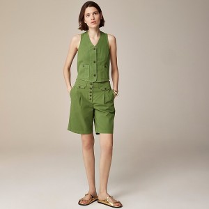 Women's J.Crew Pleated button-front Shorts Green USA TJYVISZ05