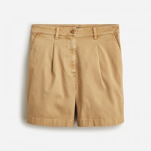 Women's J.Crew Pleated capeside chino Shorts Honey Brown USA YJVETOS91