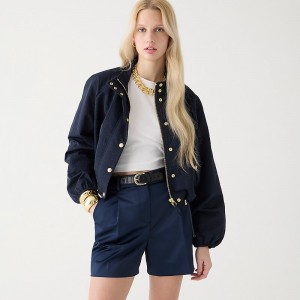 Women's J.Crew Pleated suit tailored satin Shorts Navy USA QWPJUVG69