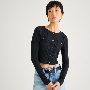 Women's J.Crew Pointelle cardigan Sweaters Black USA BALPYWH37