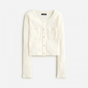 Women's J.Crew Pointelle cardigan Sweaters Ivory USA OYGBMQT28