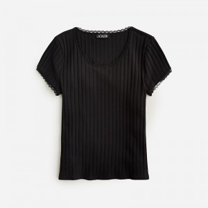 Women's J.Crew Pointelle short-sleeve T-shirts Black USA WCOJHYR12