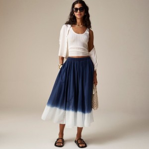 Women's J.Crew Pull-on midi dip-dyed cotton voile Skirts Blue Dip Dye USA RTYUMJZ02