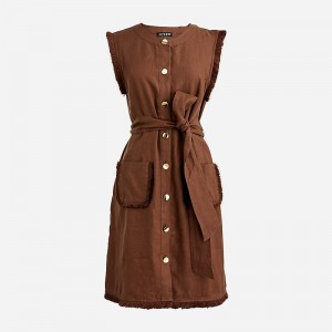 Women's J.Crew Raw-hem mini Shirtdress Roasted Cocoa USA GIADYSZ74