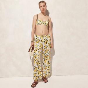 Women's J.Crew Relaxed beach Pant Yellow Multi Lemon USA GSORZBQ69