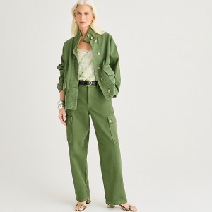 Women's J.Crew Relaxed cargo heavyweight linen Pants Utility Green USA SPCYTMN73