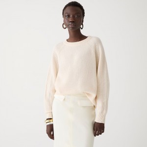 Women's J.Crew Ribbed cashmere oversized crewneck Sweaters Hthr Muslin USA YTEWBZN76