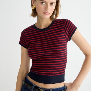 Women's J.Crew Ribbed featherweight cashmere T-shirts Ink Navy Cardinal USA KLJZSEF45