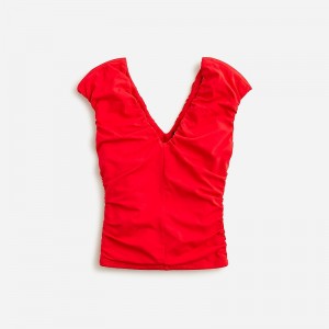 Women's J.Crew Ruched V-neck Tank Tops Red USA SFTDYQR73