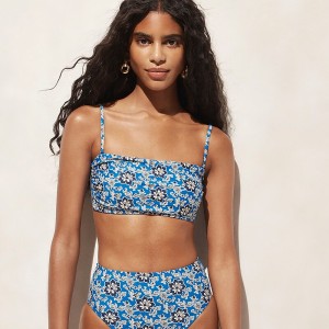 Women's J.Crew Ruched balconette Bikini Top Bright Azurite Floral USA MGRDUYO90