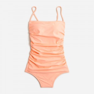 Women's J.Crew Ruched bandeau one-piece Swimsuit Brilliant Peony USA VNRTEXA73