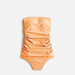 Women's J.Crew Ruched bandeau one-piece Swimsuit Bright Cantaloupe USA DOUHQXB47