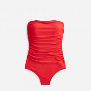 Women's J.Crew Ruched bandeau one-piece Swimsuit Venetian Red USA AFIEMKS07