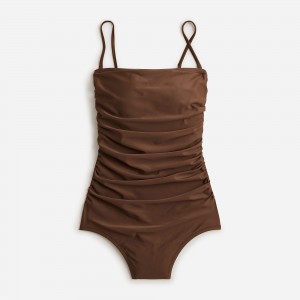 Women's J.Crew Ruched bandeau one-piece Swimsuit Dark Fudge USA NJEWAQU71