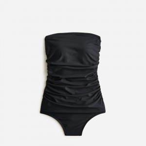 Women's J.Crew Ruched bandeau one-piece Swimsuit Black USA LAJQKTM04